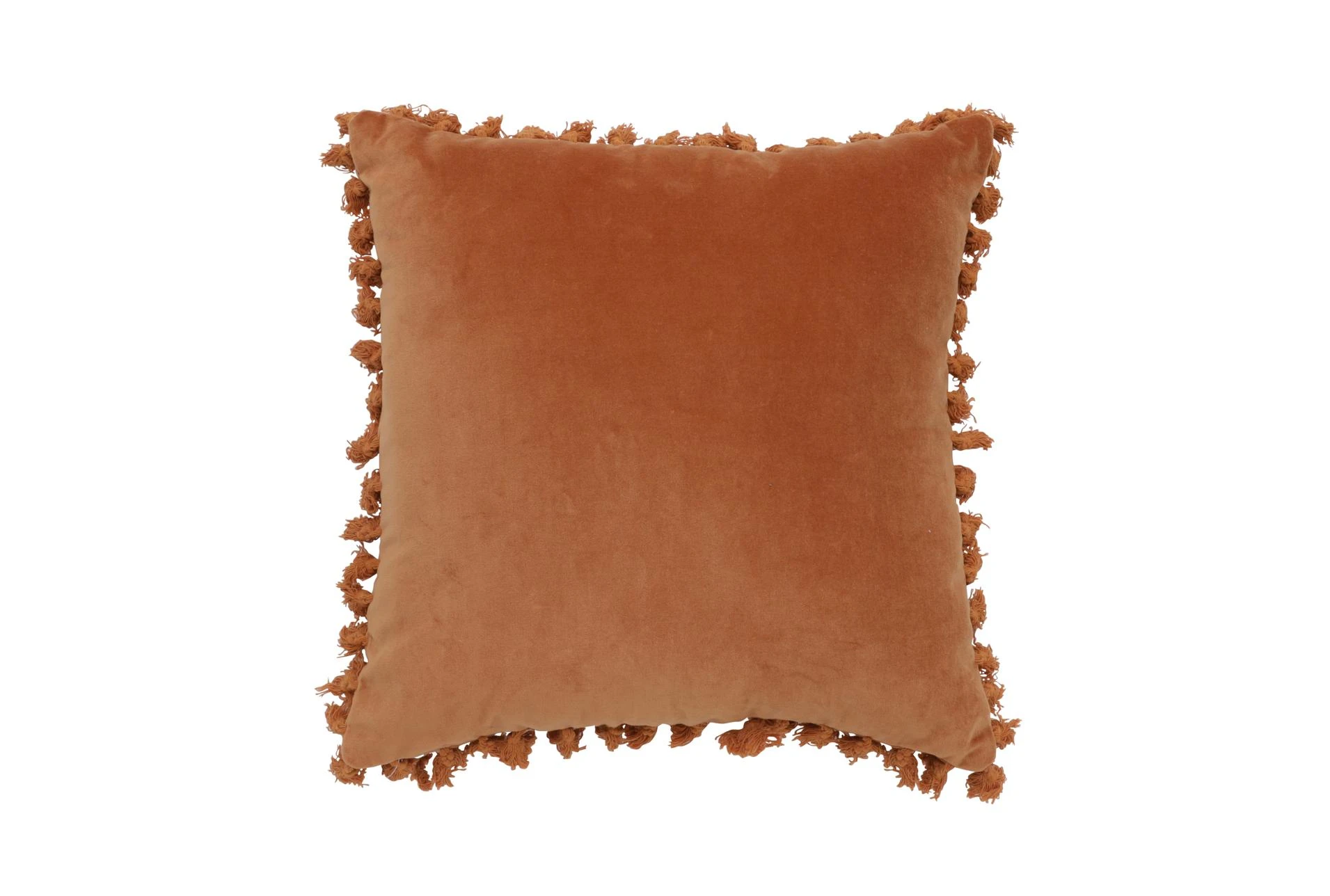 18X18 Orange Cotton Velvet Square Throw Pillow With Tassel Edge