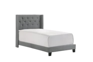 Melia Grey Twin Tufted Upholstered Panel Bed