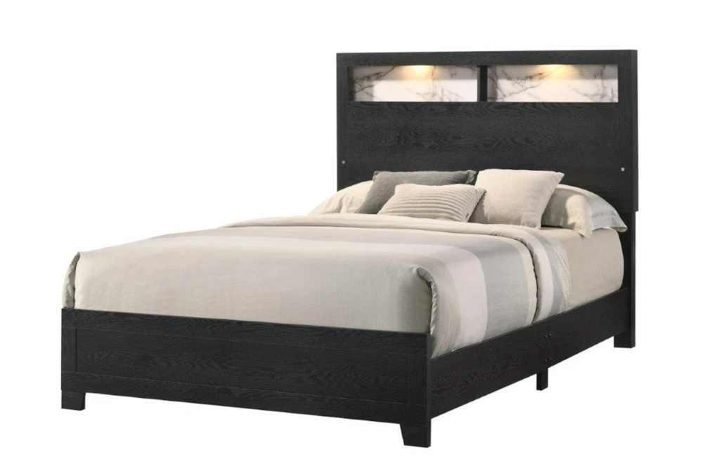 Cady Black Queen Bookcase Bed With LED Lighting
