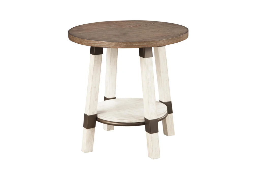 Elm Round Two Tone End Table With Storage