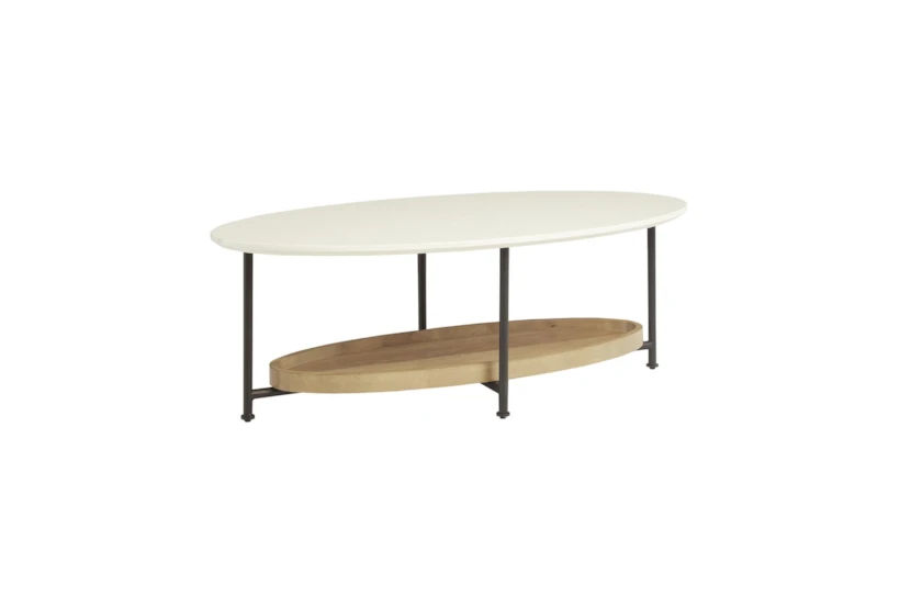 Monte Oval White/Natural Coffee Table With Storage - 360