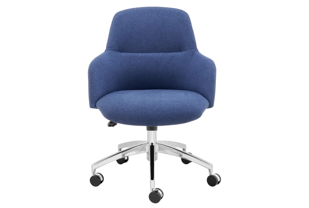 Mona Blue Fabric With Polished Aluminum Base Rolling Office Desk Chair