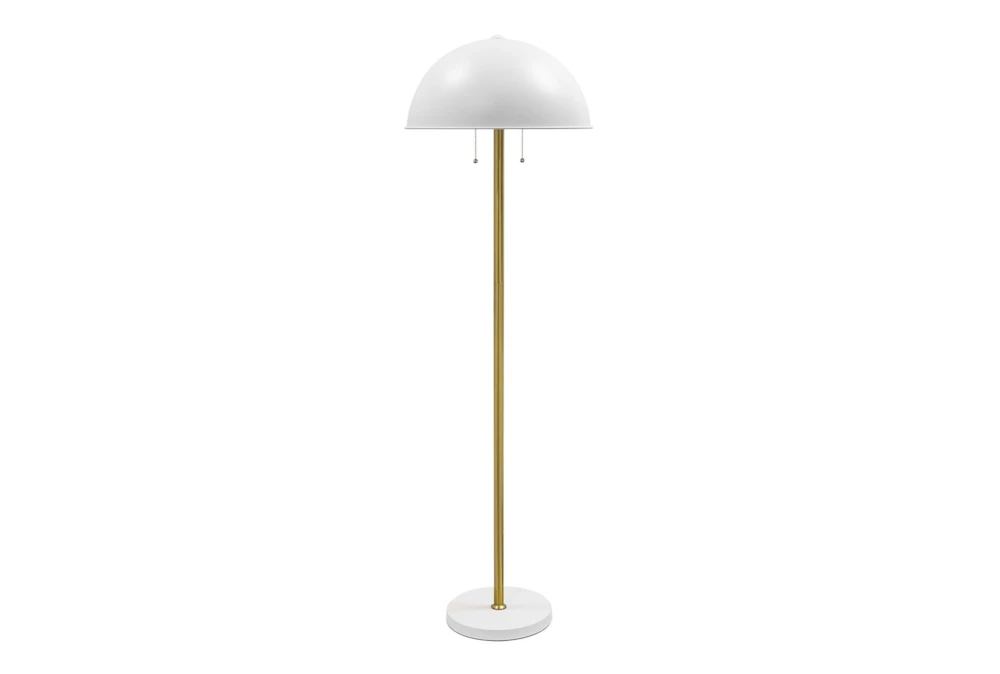 59" White + Antique Brass Mushroom Dome Stick Floor Lamp