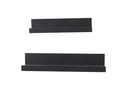 24X4 Black Wood Modern Picture Ledge Wall Shelf Set Of 2 - Main