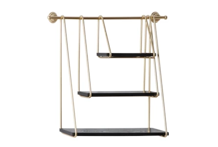 26X22 Gold Metal + Black Wood Modern 3 Tier Swinging Wall Shelf - Main