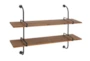 37X29 Black Metal + Brown Wood Industrial 2 Tier Wall Shelf - Material