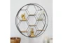 28X28 Black Metal + Wood Hexagon Shelves In Circle Frame Wall Shelf - Room