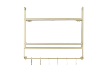 20X20 Gold Metal Modern 2 Tier Wall Shelf With Hooks - Main