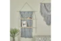 25X47 Gray Cotton Macrame + Wood Bead Bohemian Hanging 2 Tier Wall Shelf - Room