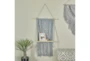 25X46 Gray Cotton Macrame + Wood Bead Bohemian Hanging Wall Shelf - Room