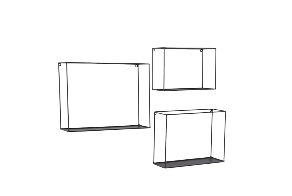 15X12 Black Metal Thin Minimalist Frame Wall Shelves Set Of 3