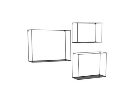15X12 Black Metal Thin Minimalist Frame Wall Shelves Set Of 3 - Main