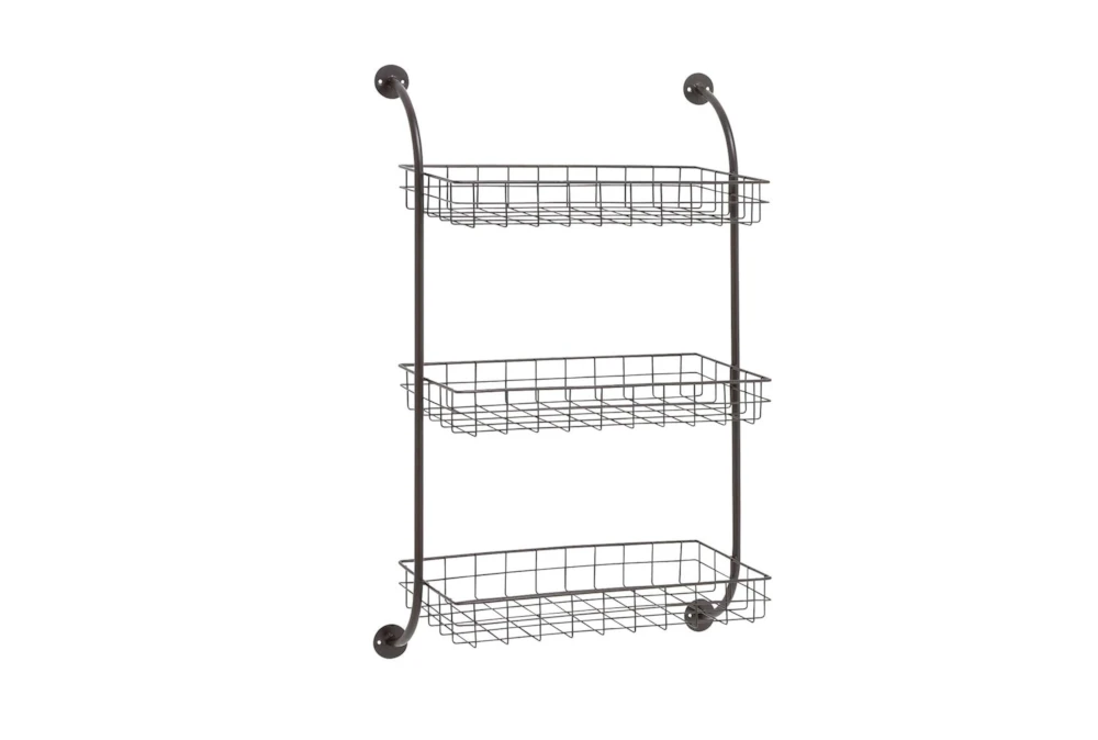 21X34 Black Metal Suspended Basket Industrial 3 Tier Wall Shelf