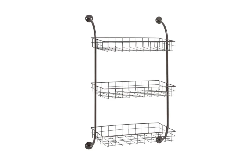 21X34 Black Metal Suspended Basket Industrial 3 Tier Wall Shelf - 360