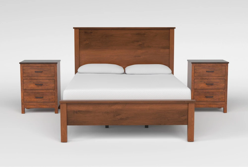 Reagan Asbury II King Wood 3 Piece Bedroom Set With 2 3-Drawer Nighstand