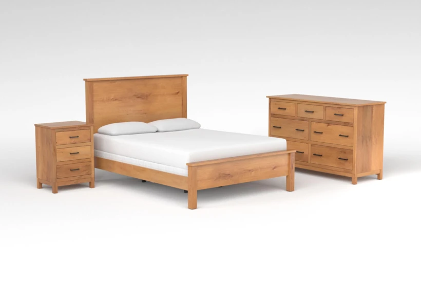 Reagan Toffee II California King Wood 3 Piece Bedroom Set With Dresser & 3-Drawer Nighstand - 360