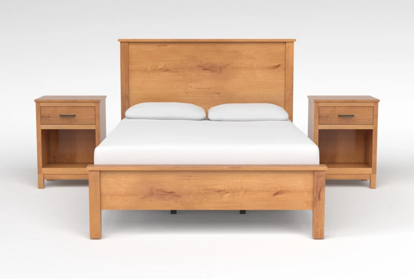 Reagan Toffee II King Wood 3 Piece Bedroom Set With 2 1-Drawer Nighstand - 360