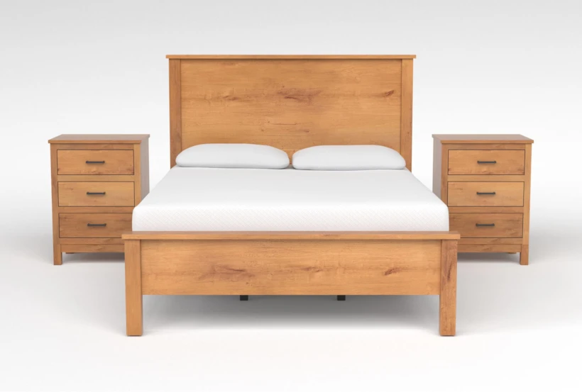 Reagan Toffee II King Wood 3 Piece Bedroom Set With 2 3-Drawer Nighstand - 360