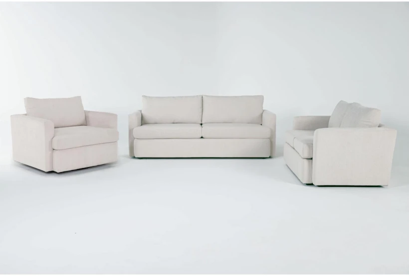 Basil Porcelain White 3 Piece Sofa, Love & Swivel Cuddler Set - 360