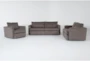 Basil Grey Sofa, Love & Arm Chair Set - Signature