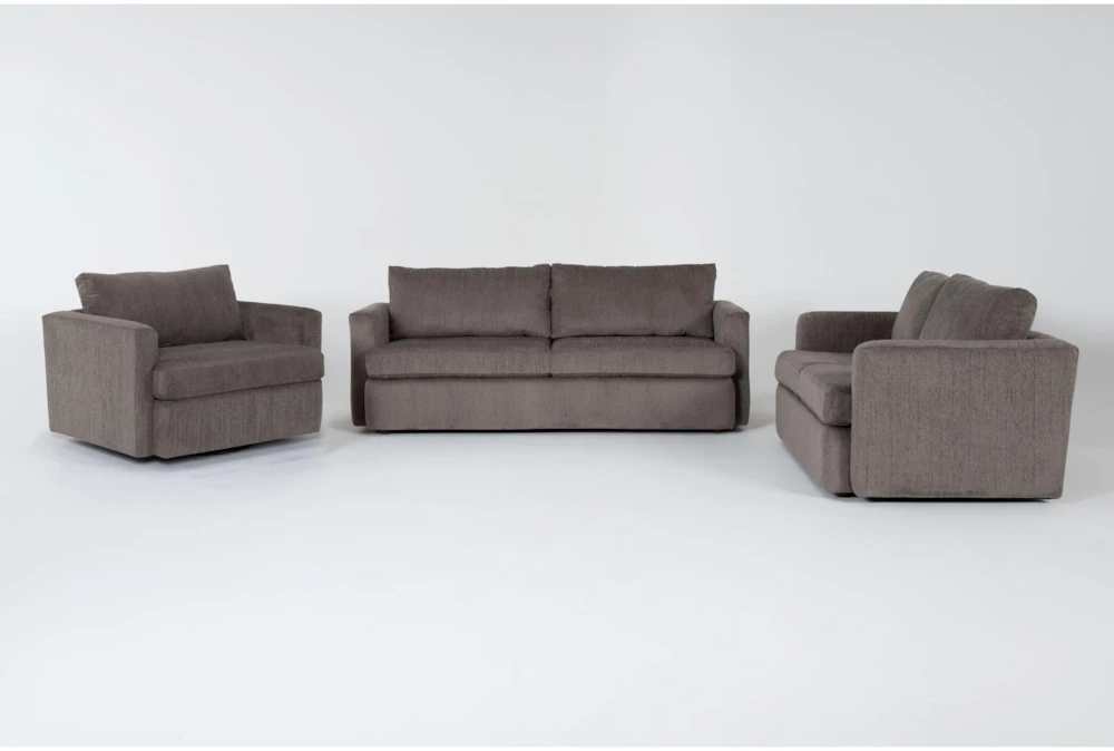 Basil Grey 3 Piece Sofa, Love & Swivel Cuddler Set