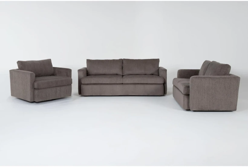 Basil Grey 3 Piece Sofa, Love & Swivel Cuddler Set - 360