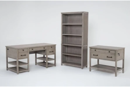 Saybrook 3 Piece Office Set With 60" Half Pedestal Desk, 75" Bookcase + File Cabinet