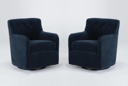 Katrina Velvet Blue Swivel Glider Chairs, Set of  2