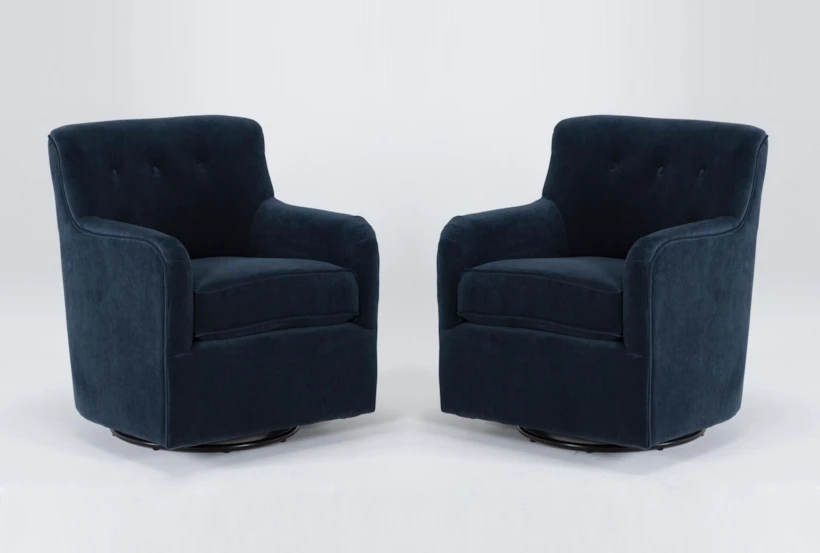 Katrina Velvet Blue Swivel Glider Arm Chairs, Set of 2 - 360