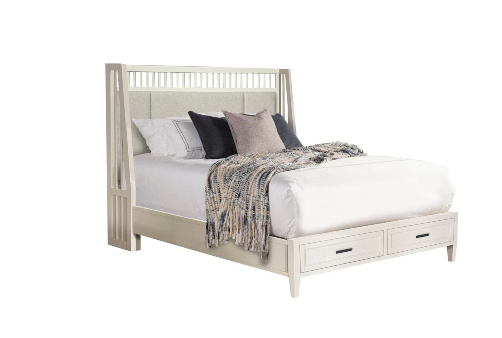 Arris White Queen Wood & Upholstered Shelter Platform Bed With Storage