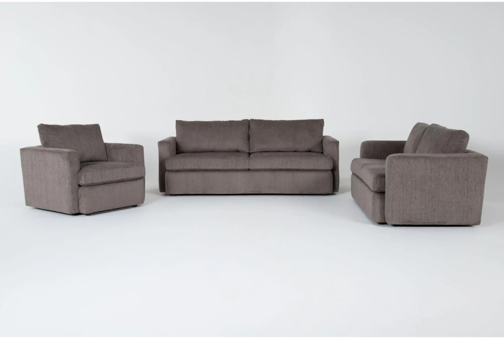 Basil Grey 3 Piece Queen Sleeper Sofa, Love & Chair Set