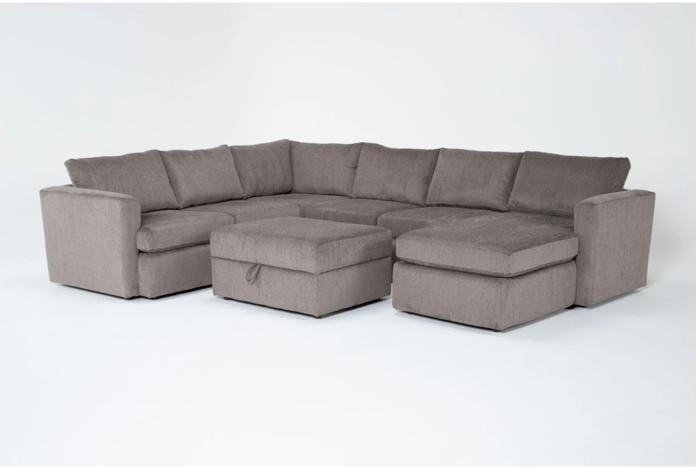 Basil Grey 125" 4 Piece Sectional with Right Arm Facing Chaise & Ottoman