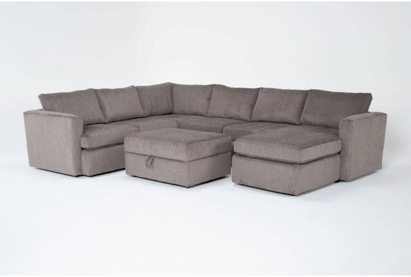 Basil Grey 125" 4 Piece Sectional with Right Arm Facing Chaise & Ottoman - 360