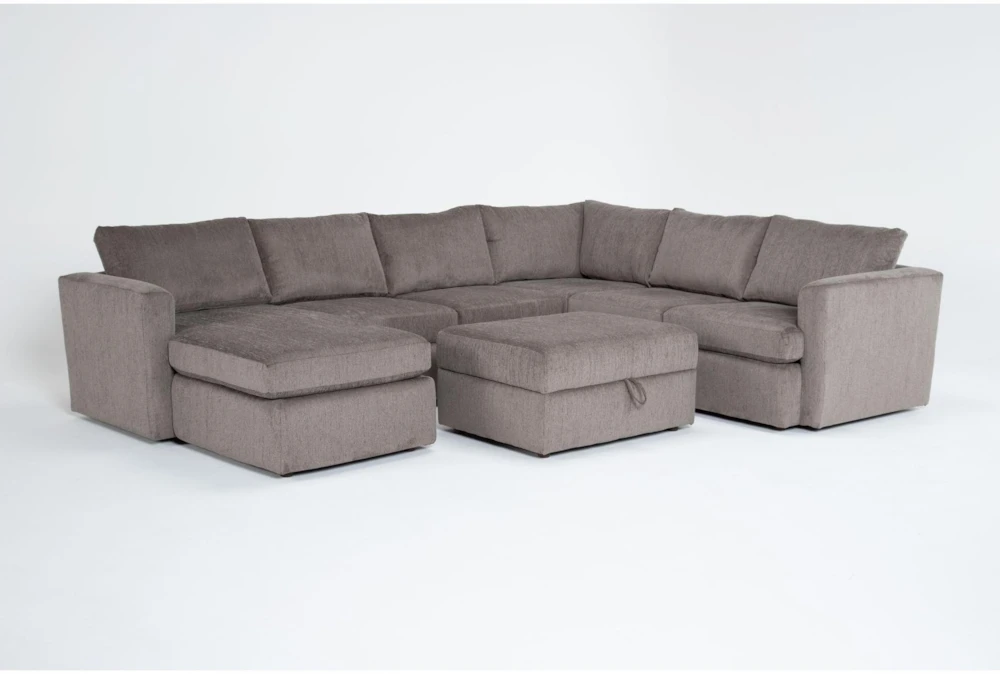Basil Grey 125" 4 Piece Sectional with Left Arm Facing Chaise & Ottoman
