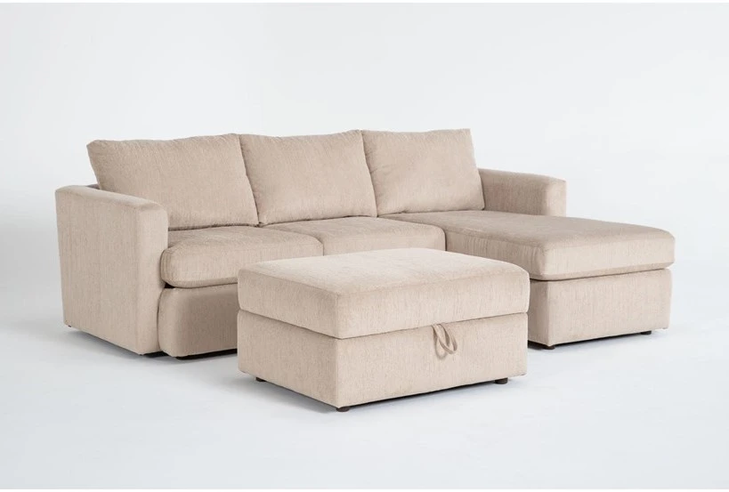 Basil Putty 93" 2 Piece Sectional with Right Arm Facing Chaise & Ottoman