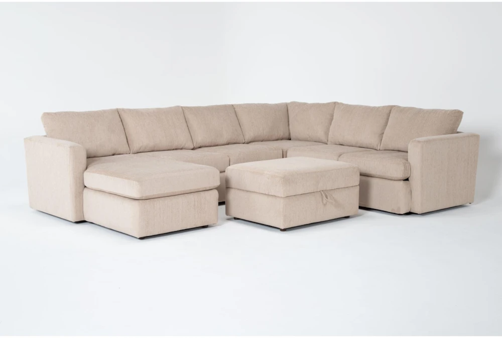 Basil Putty 125" 4 Piece Sectional with Left Arm Facing Chaise & Ottoman