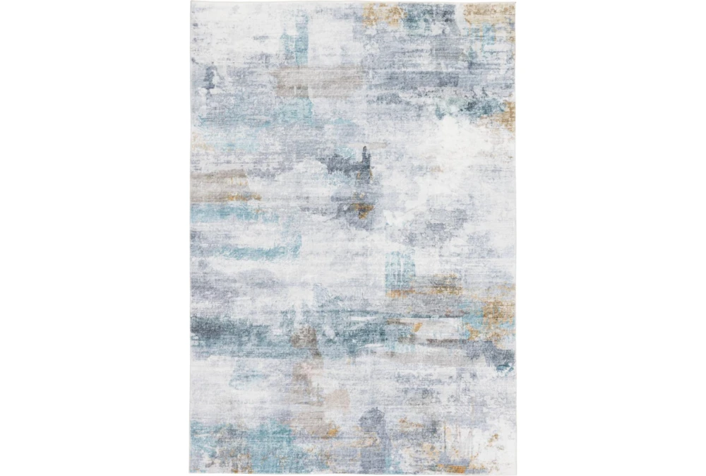 7'6"X9'6" Rug-Quinn Grey & Seaglass Abstract Machine Washable Stain Resistant
