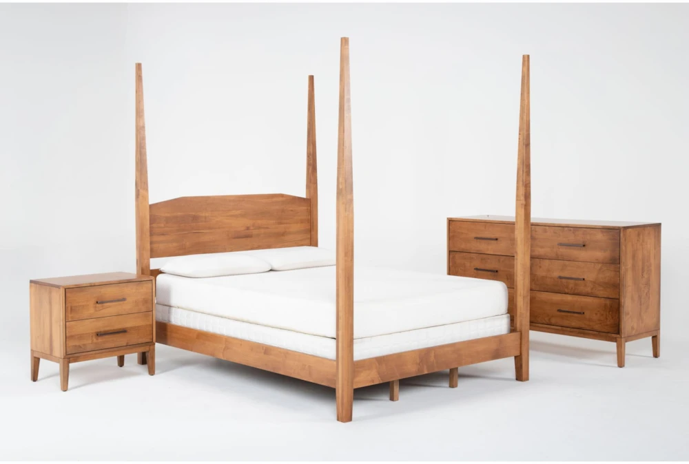 Kennedy Toffee Queen Wood 3 Piece Bedroom Set With Dresser & 2-Drawer Nightstand