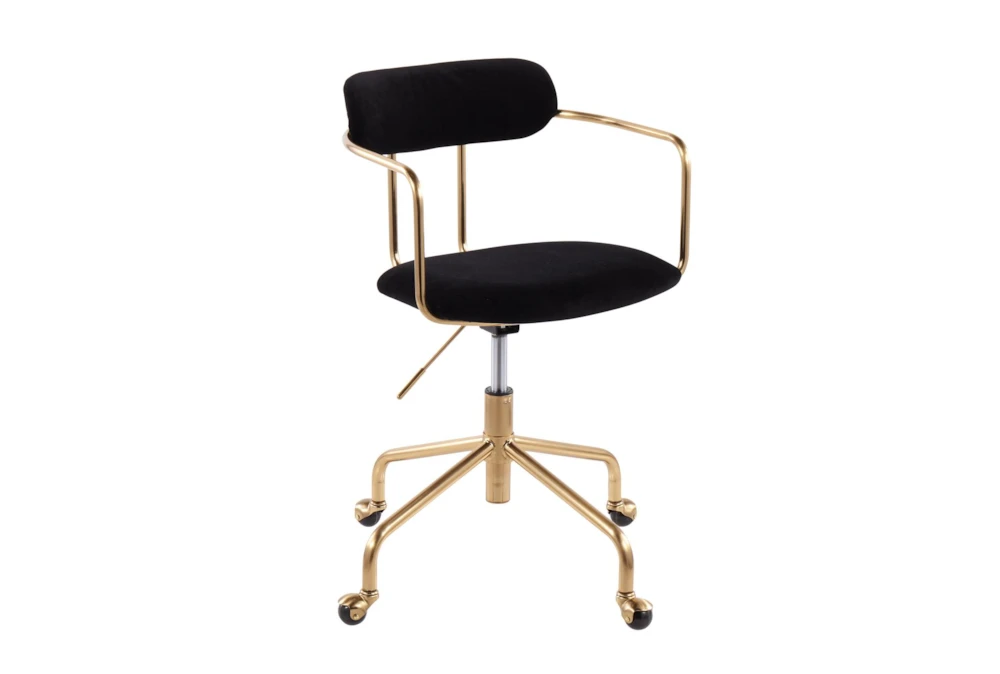 Daria Velvet Black Rolling Office Desk Chair With Gold Metal Frame