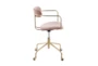 Daria Velvet Pink Rolling Office Desk Chair With Gold Metal Frame - Side