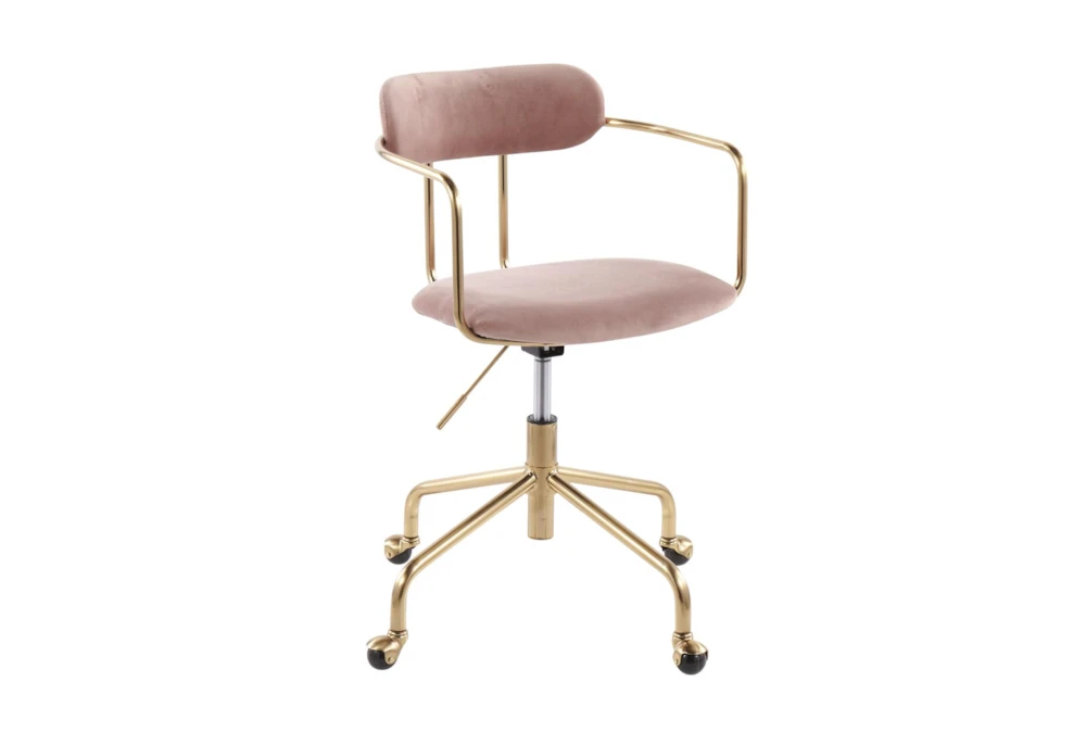 Daria Velvet Pink Rolling Office Desk Chair With Gold Metal Frame