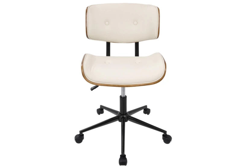 Linnea Walnut + Cream Faux Leather Swivel Adjustable Rolling Office Desk Chair - 360