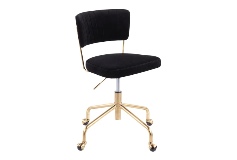 Trixie Velvet Black Rolling Office Desk Chair With Gold Metal Frame - 360