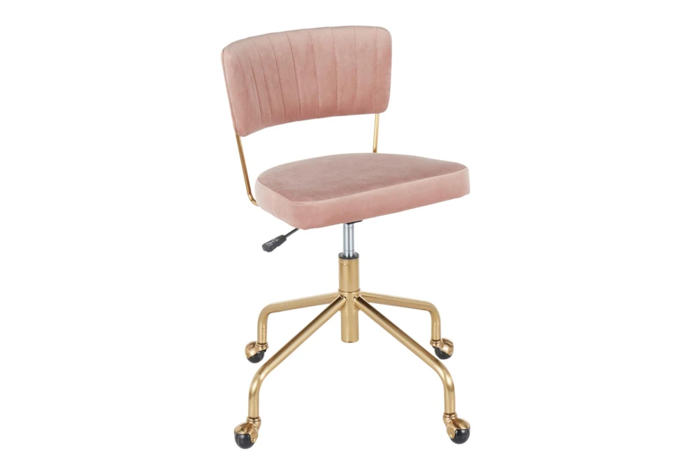 Trixie Velvet Pink Rolling Office Desk Chair With Gold Metal Frame