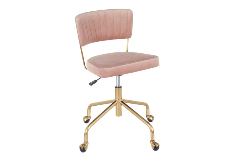 Trixie Velvet Pink Rolling Office Desk Chair With Gold Metal Frame - 360