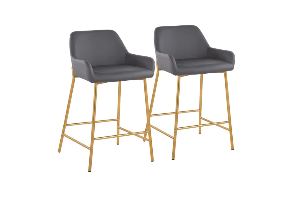 Danny Gold And Grey Faux Leather Counter Stool Set Of 2