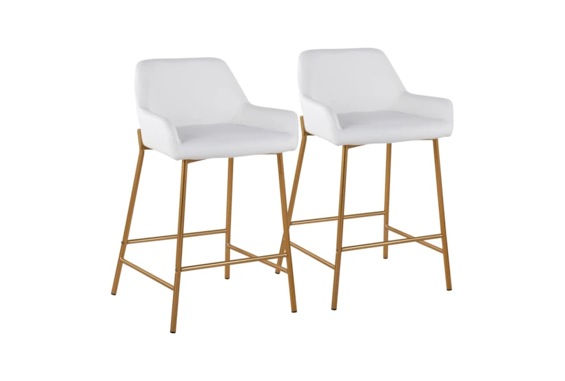 Danny Gold And White Faux Leather Counter Stool Set Of 2 - 360