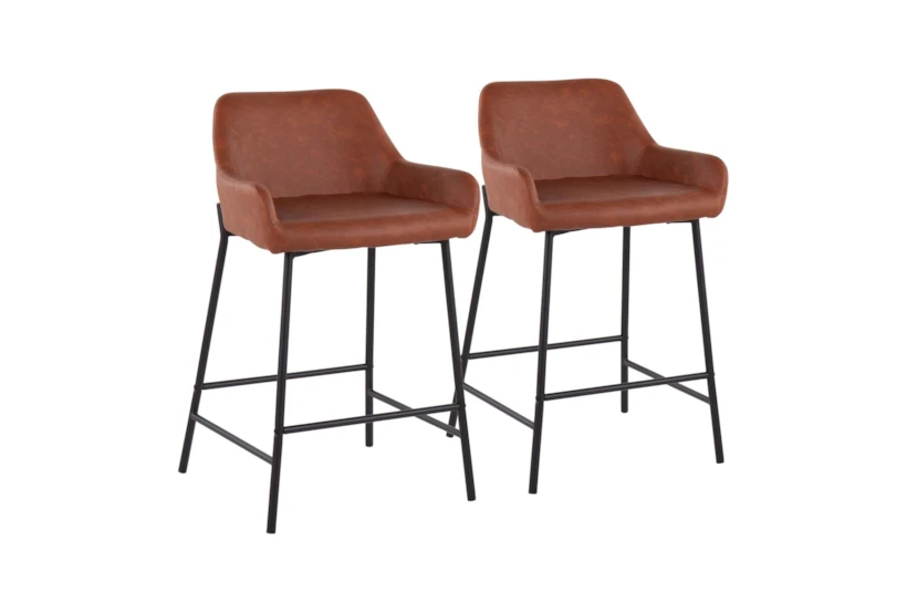 Danny Black And Camel Faux Leather Swivel Counter Height Stool Set Of 2 - 360