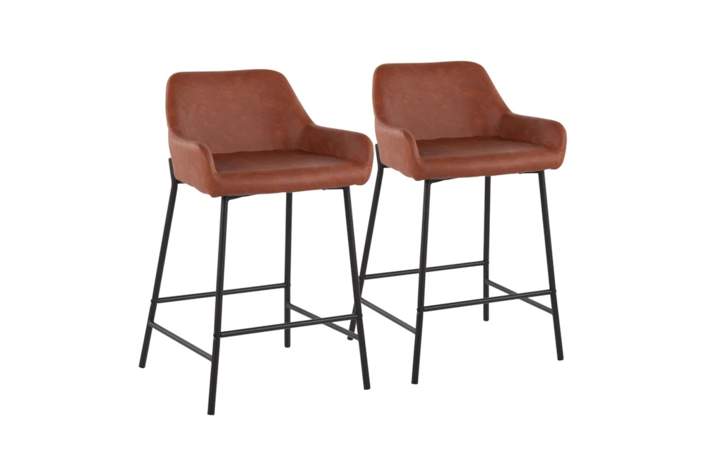 Danny Black And Camel Faux Leather Swivel Counter Height Stool Set Of 2