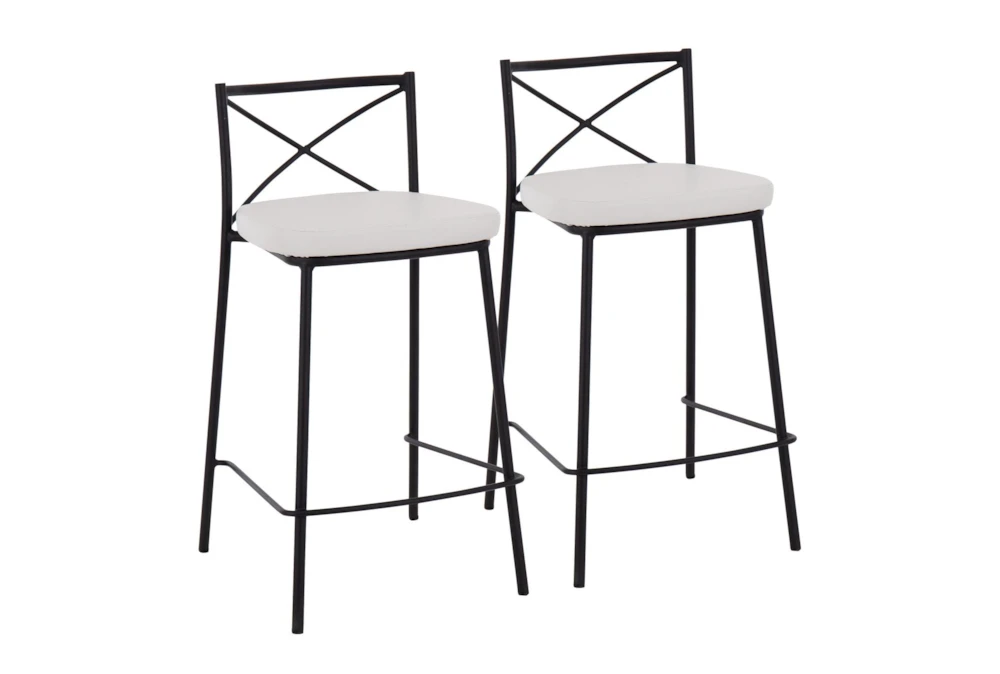 Harlon 25" Black And White Counter Faux Leather Stool Set Of 2